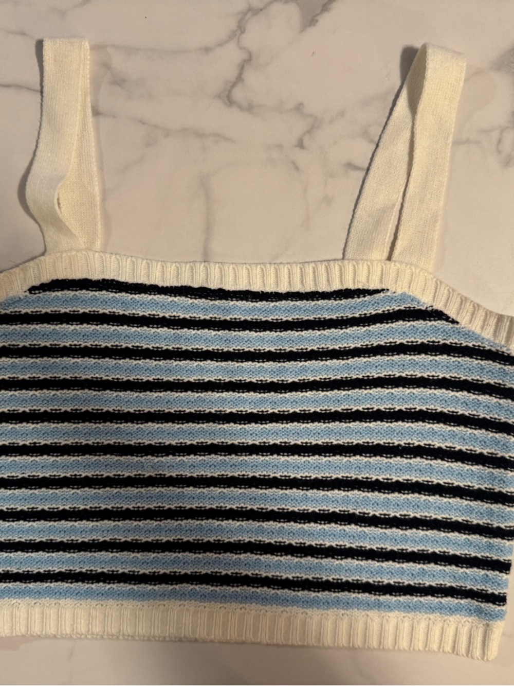 Say What? Cream, Light Blue & Black Striped Knit Crop Top